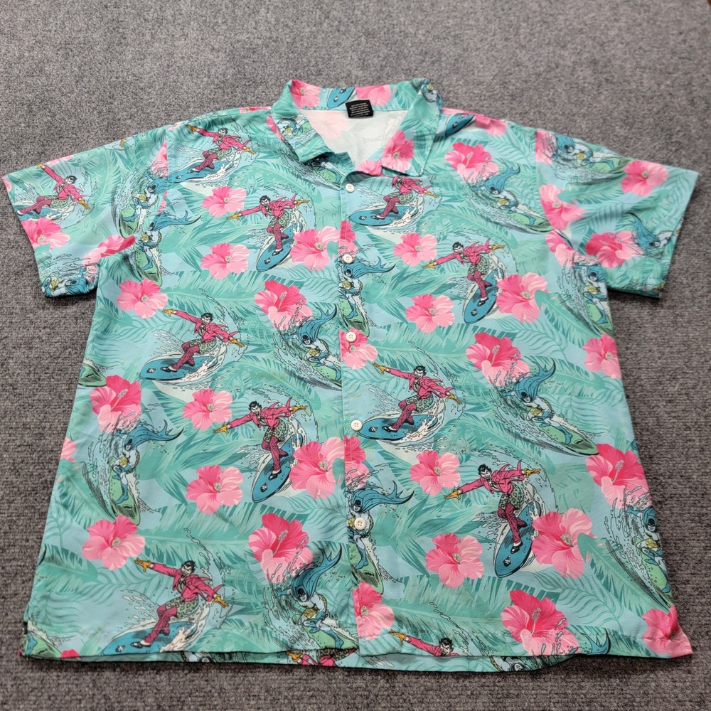 DC Batman Classic TV Series Surfing Joker Hibiscus Floral Shirt XL 34840 Teal